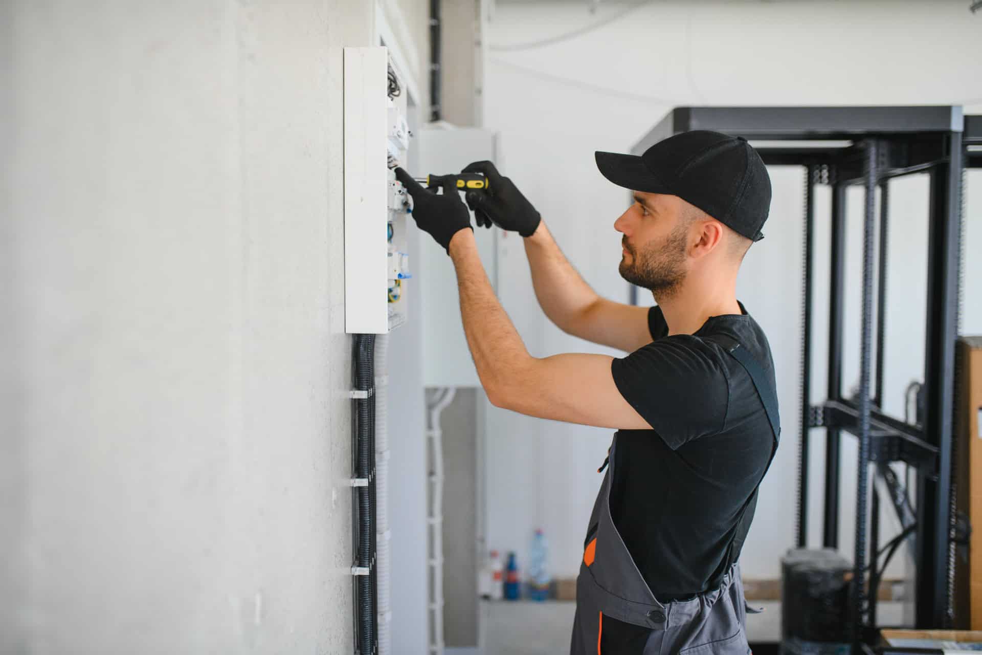 Elektriker er ved at tjekke en el-tavle